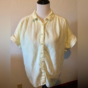 Baird McNutt Irish Linen J Crew Shirt Womens L Yellow Relaxed Button Up Casual